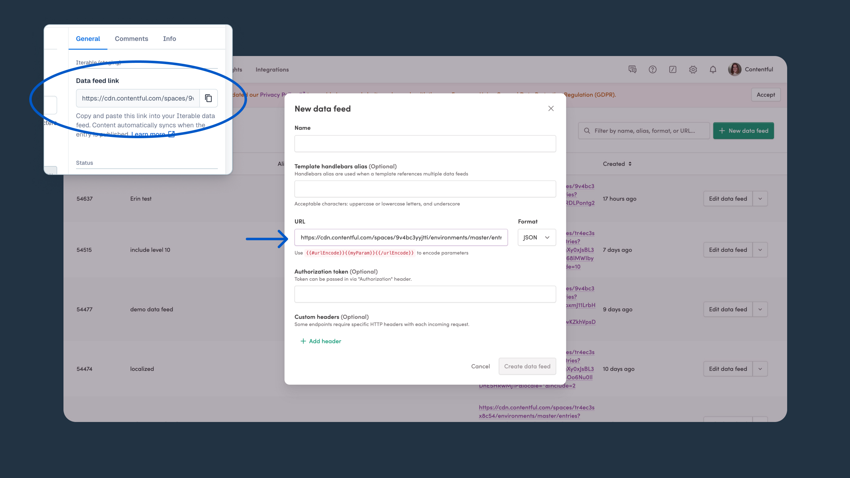 Data Feed Link in Iterable