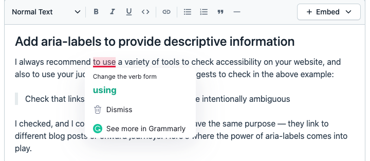 Using Grammarly with Contentful Rich text fields