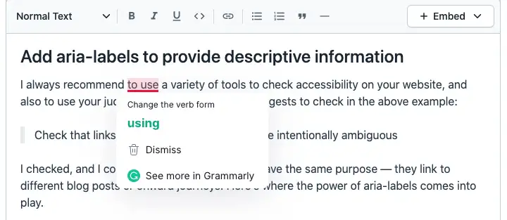 Using Grammarly with Contentful Rich text fields