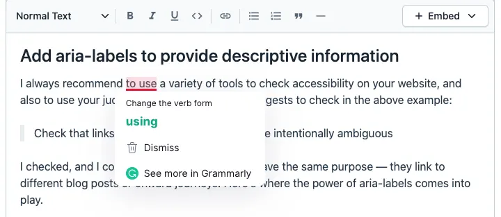Using Grammarly with Contentful Rich text fields