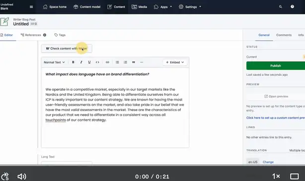Check your content with the Writer app