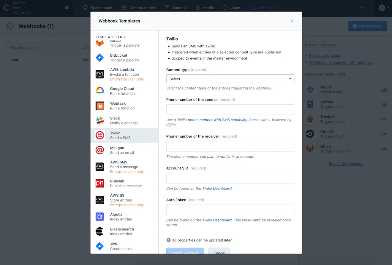 The webhook template