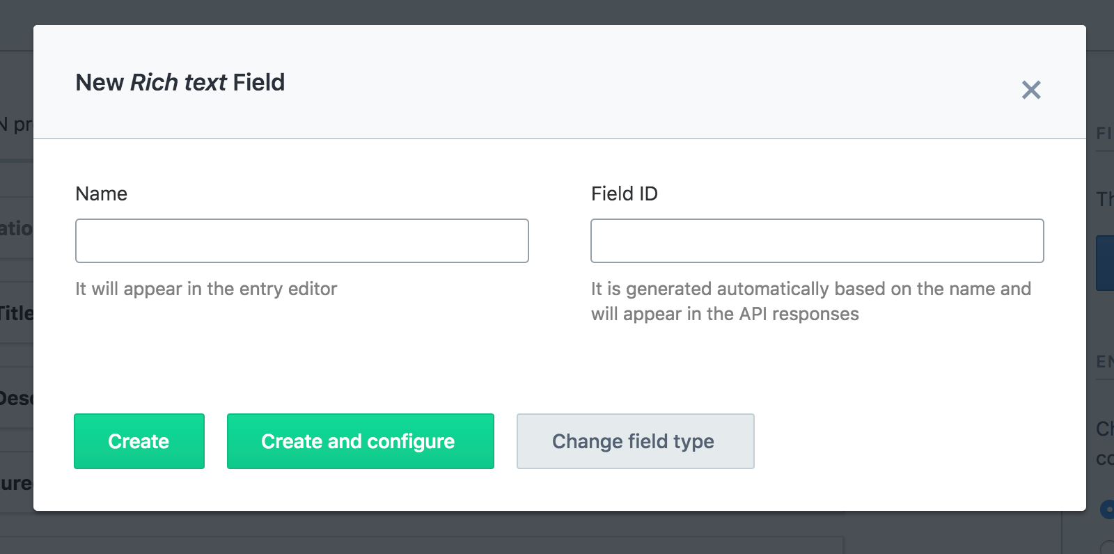 Rich Text is a different field type that uses rich text.