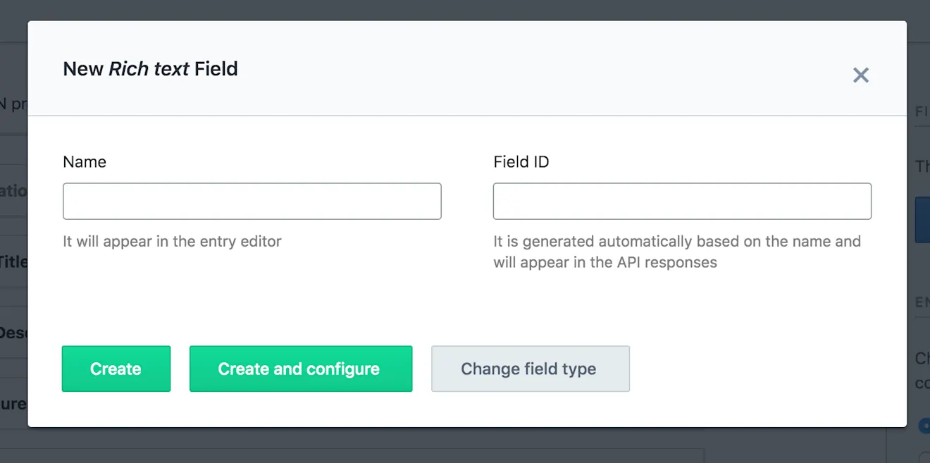 Rich Text is a different field type that uses rich text.