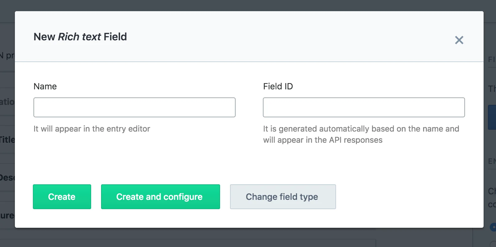 Rich Text is a different field type that uses rich text.