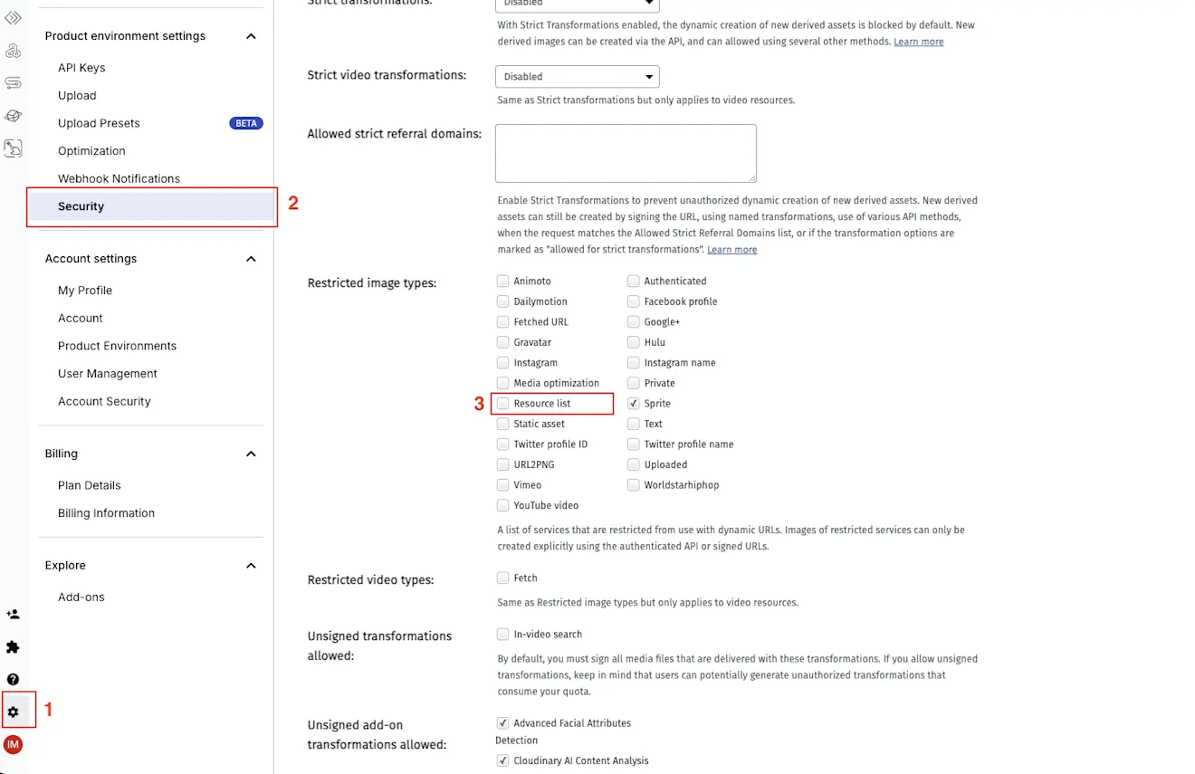 Resource list restriction