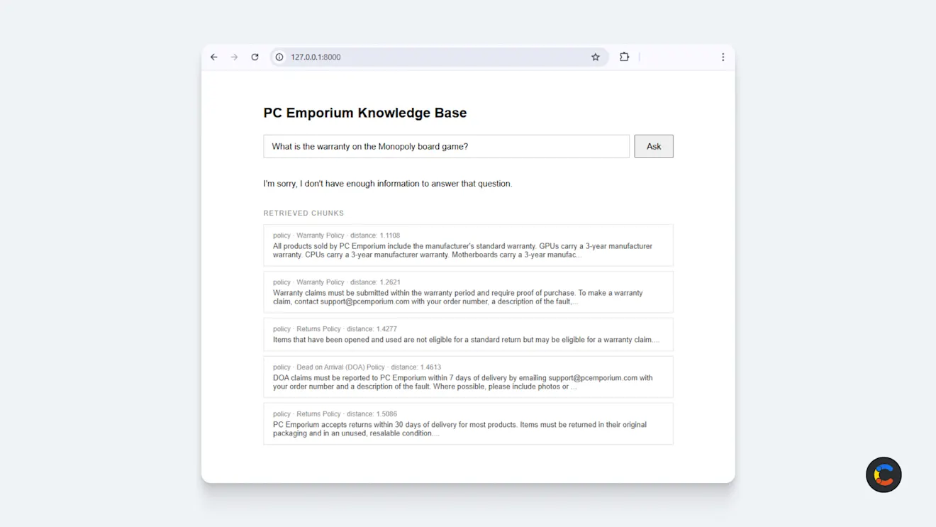 RAG web app response