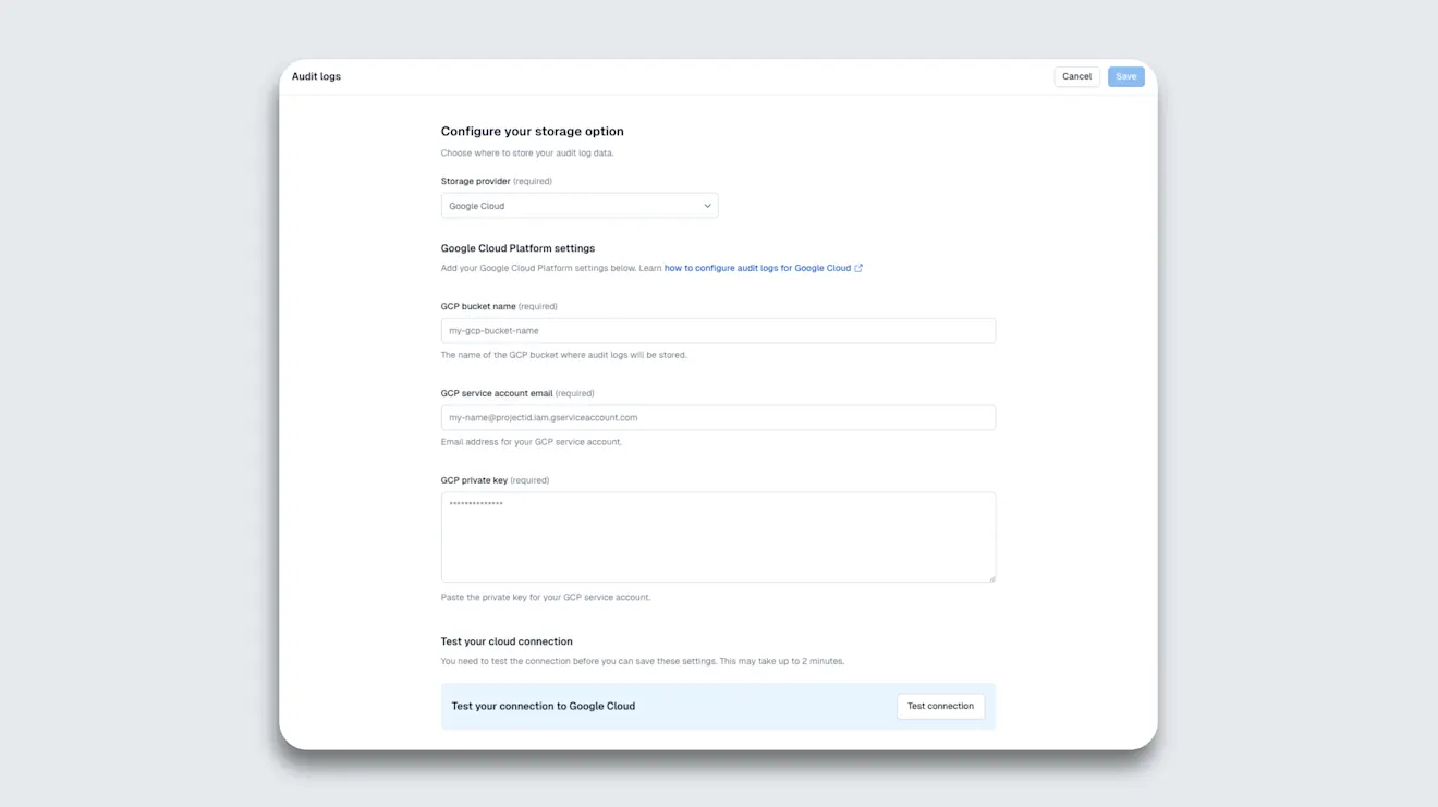 Google Cloud Storage support for Audit Logs