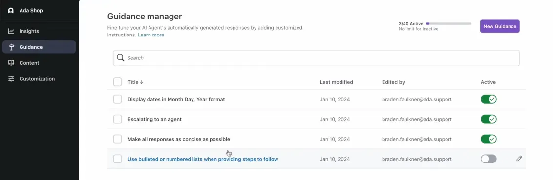 Guidance manager