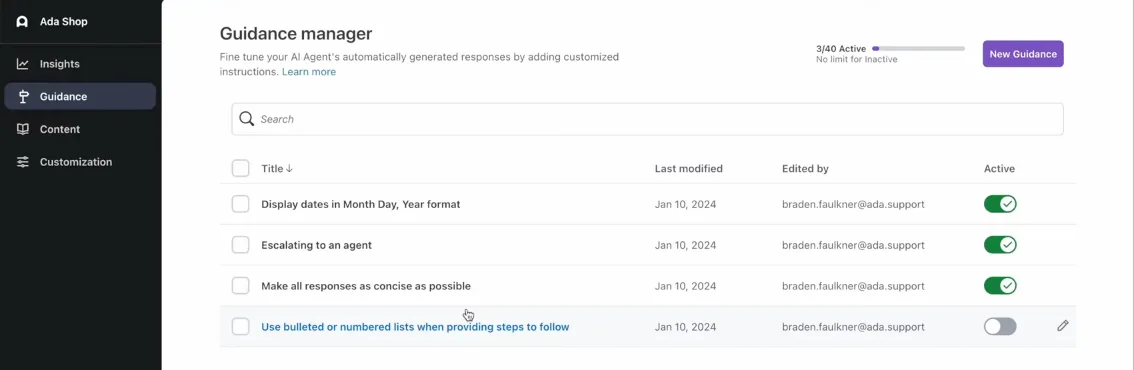 Guidance manager