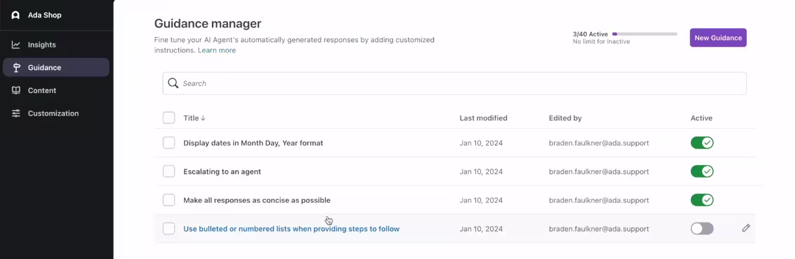 Guidance manager