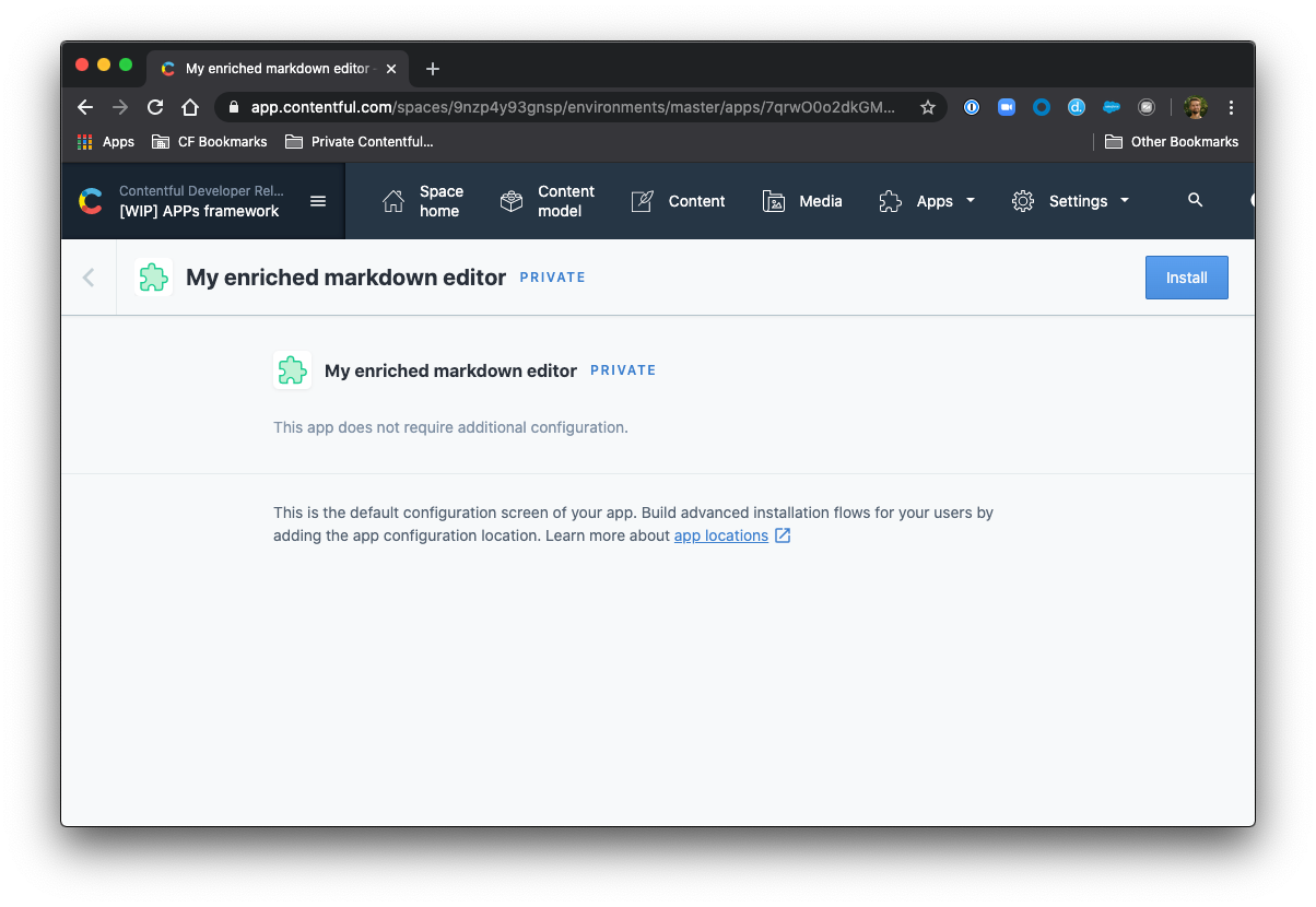 The app configuration screen 