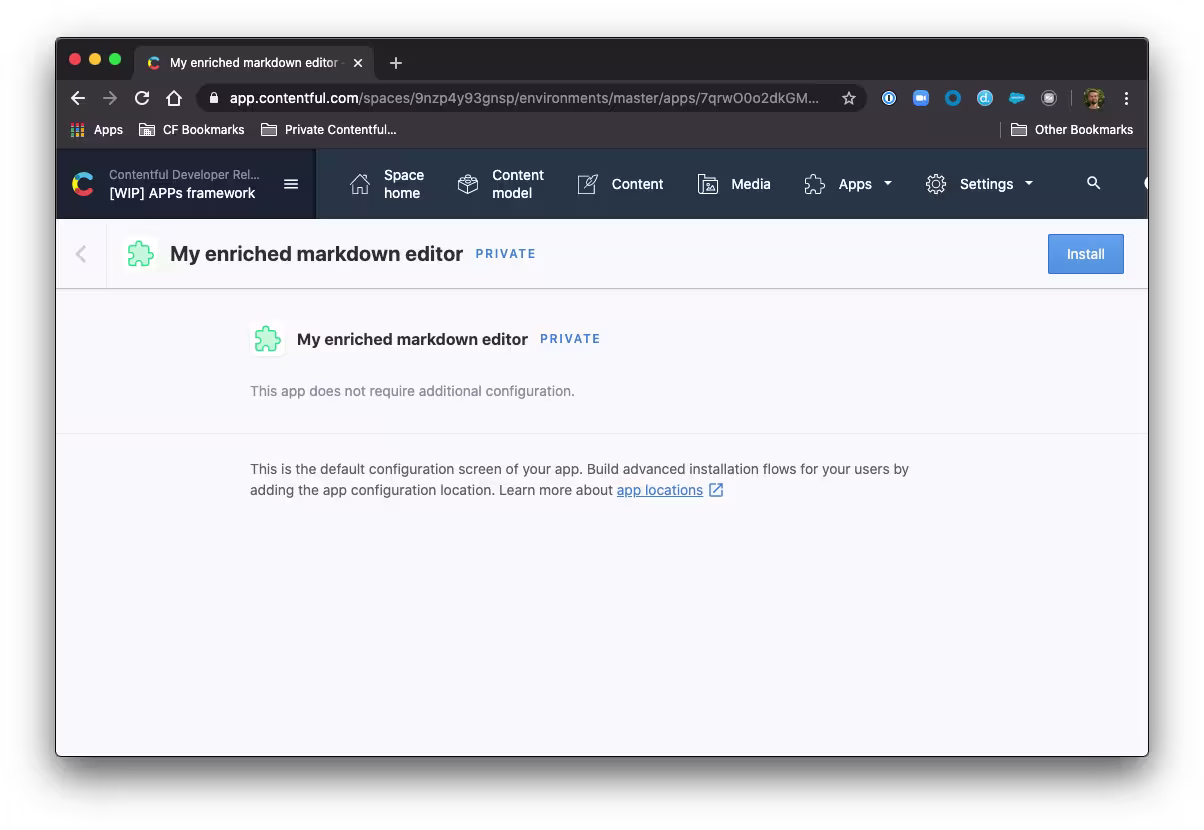 The app configuration screen
