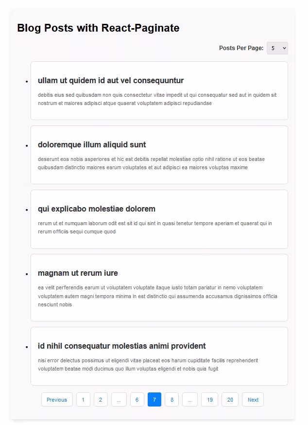 Blog posts with react-paginate