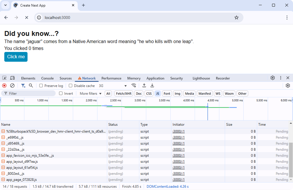Test the JavaScript on your new Next.js app