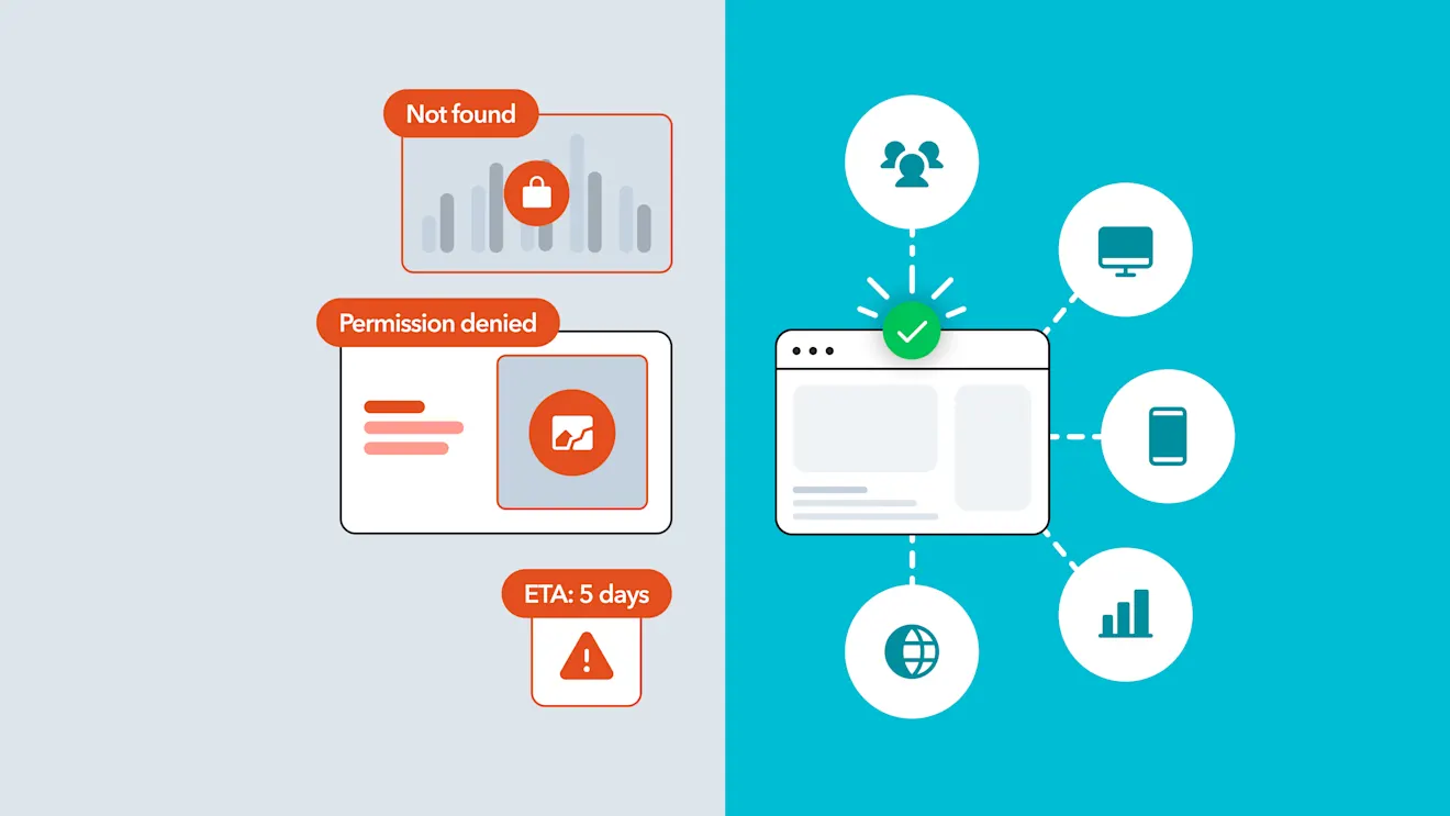 Split image showing error messages on the left and a connected, approved webpage with icons on the right.