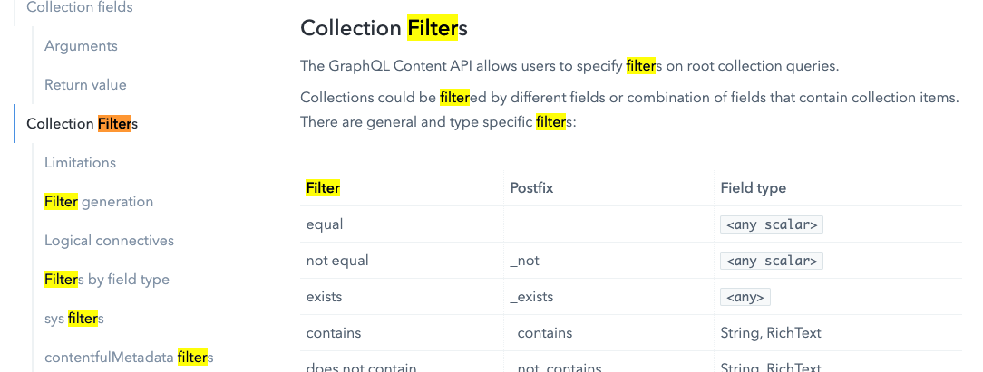 collection filters docs