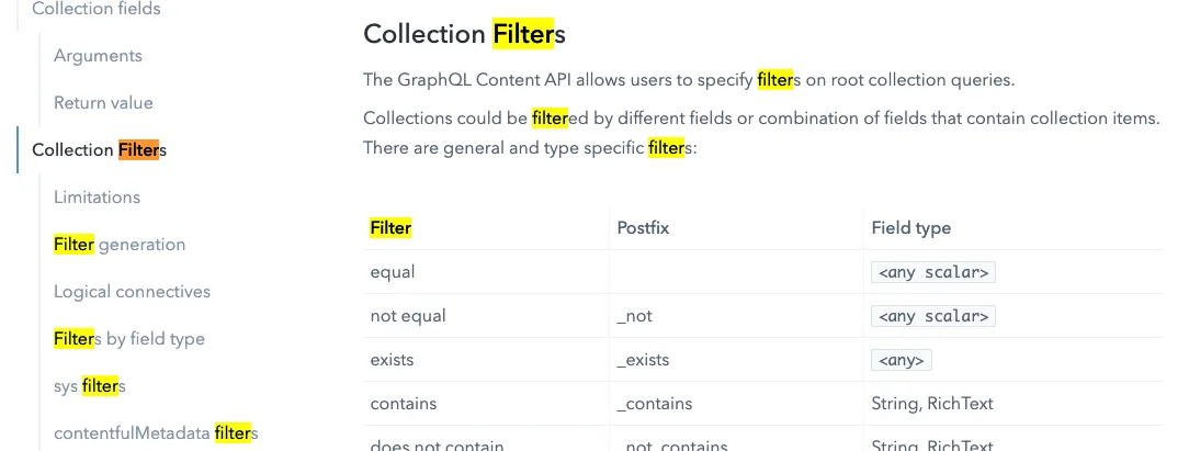 collection filters docs