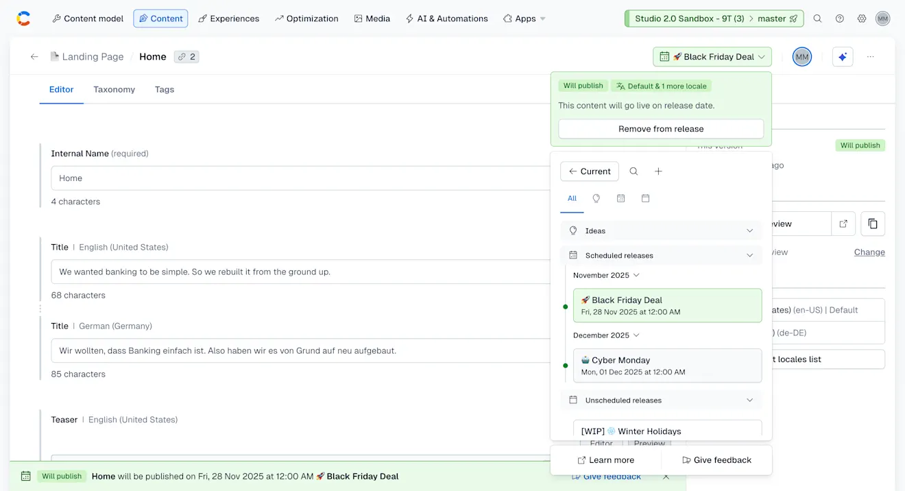 Releases and their Versions visible in one easy-to-access window