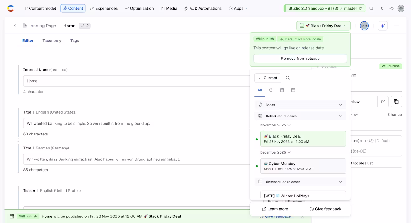 Releases and their Versions visible in one easy-to-access window