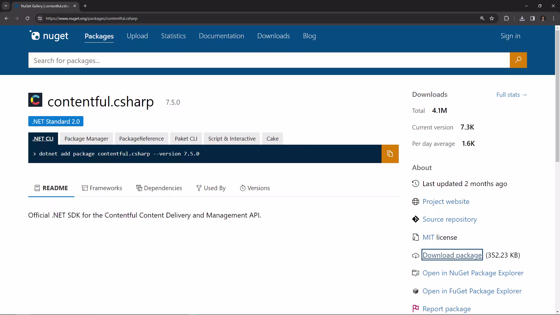 Install Contentful CSharp library