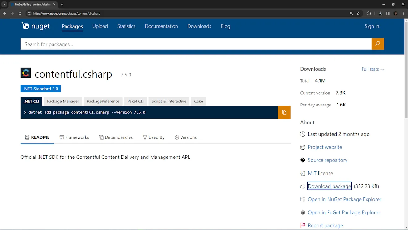 Install Contentful CSharp library