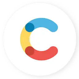 A red, yellow, and blue "C" 