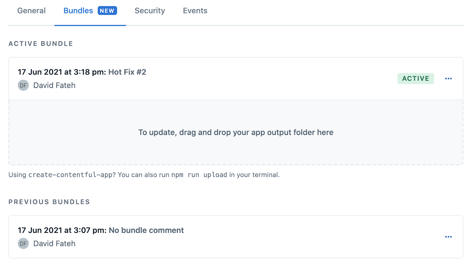 Screenshot of bundles