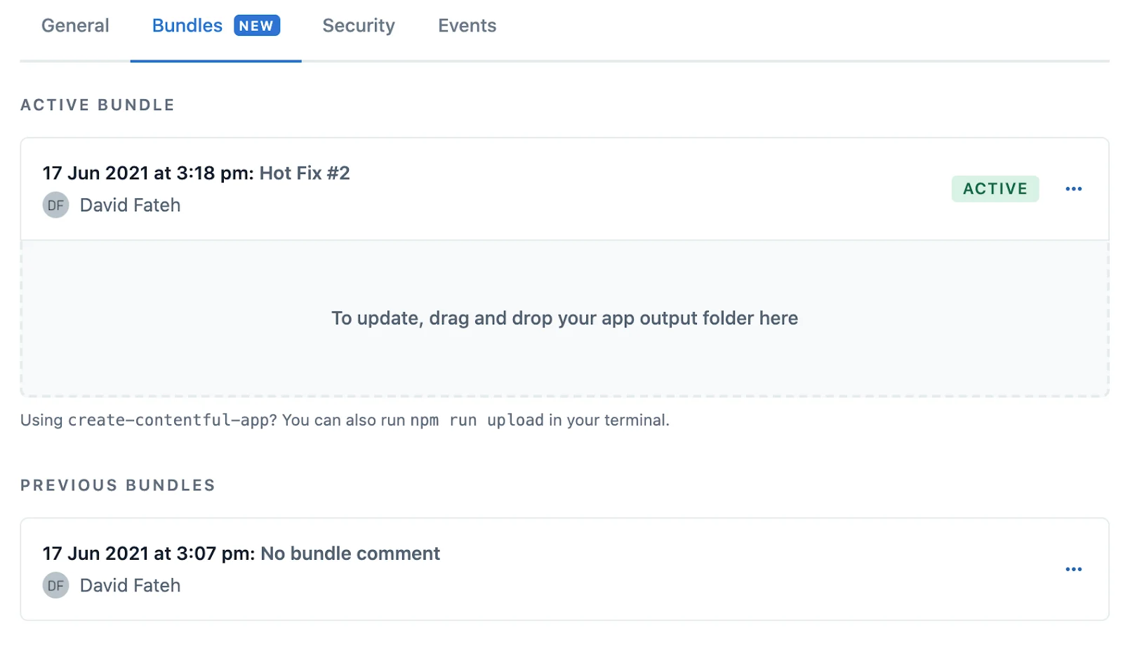 Screenshot of bundles