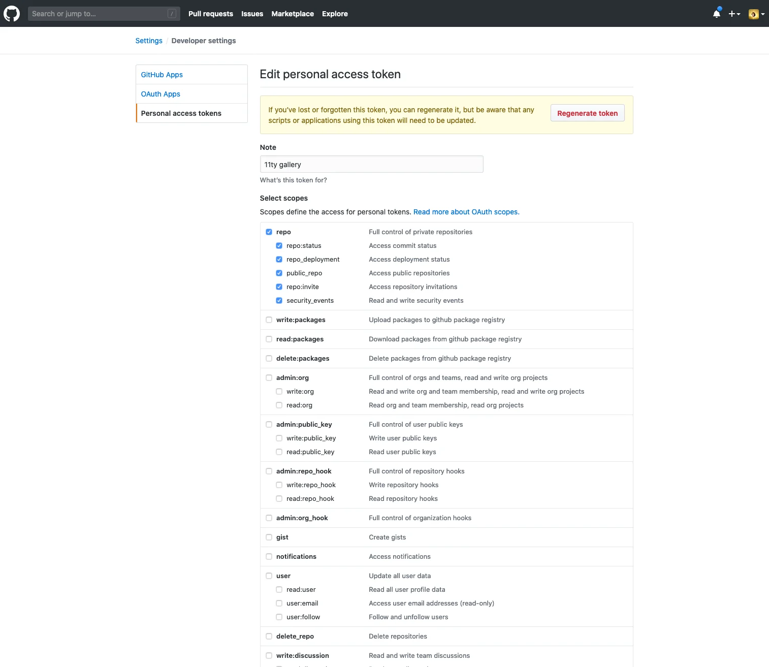 GitHub personal access