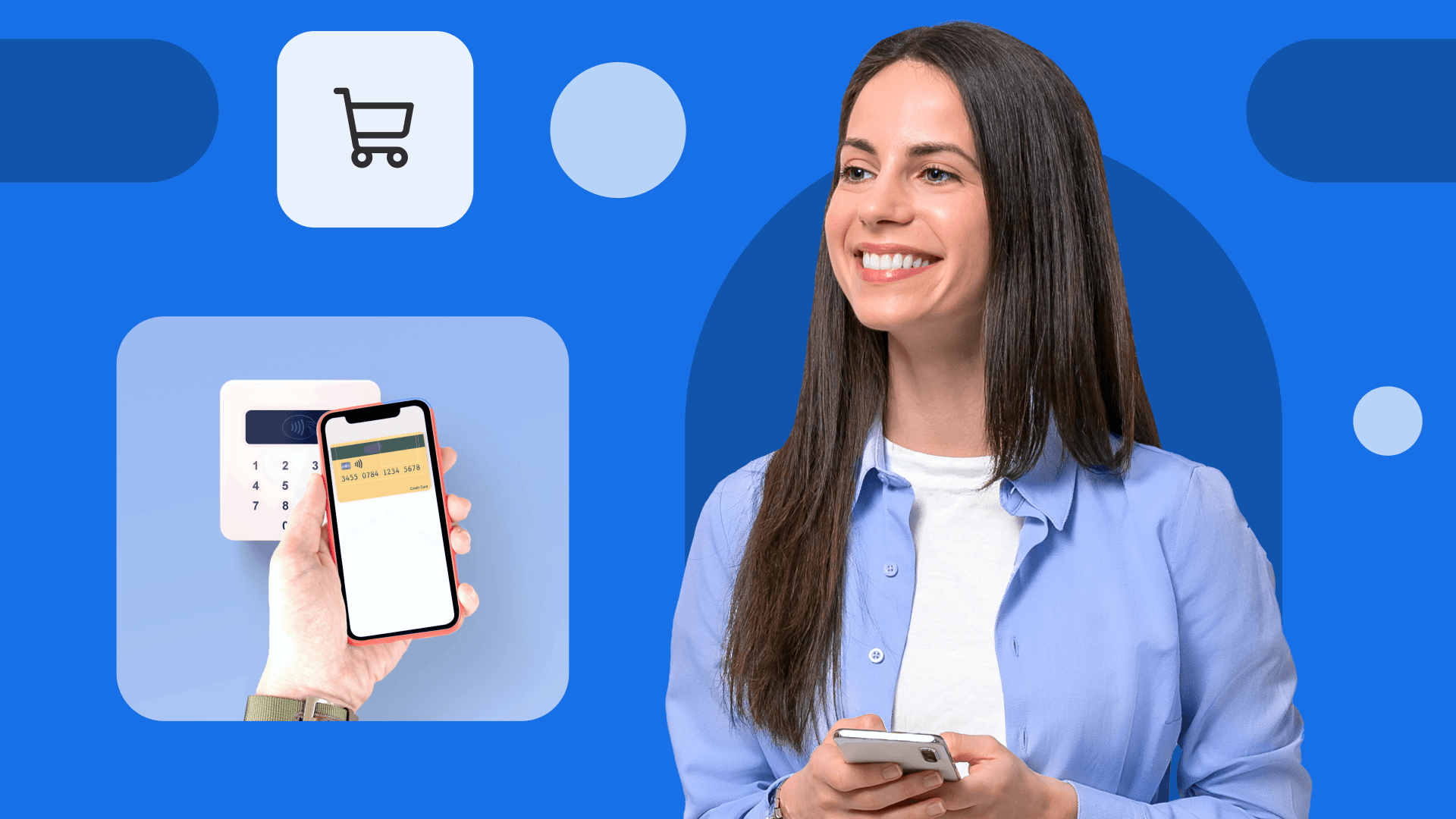 Professional in blue shirt using mobile payment system