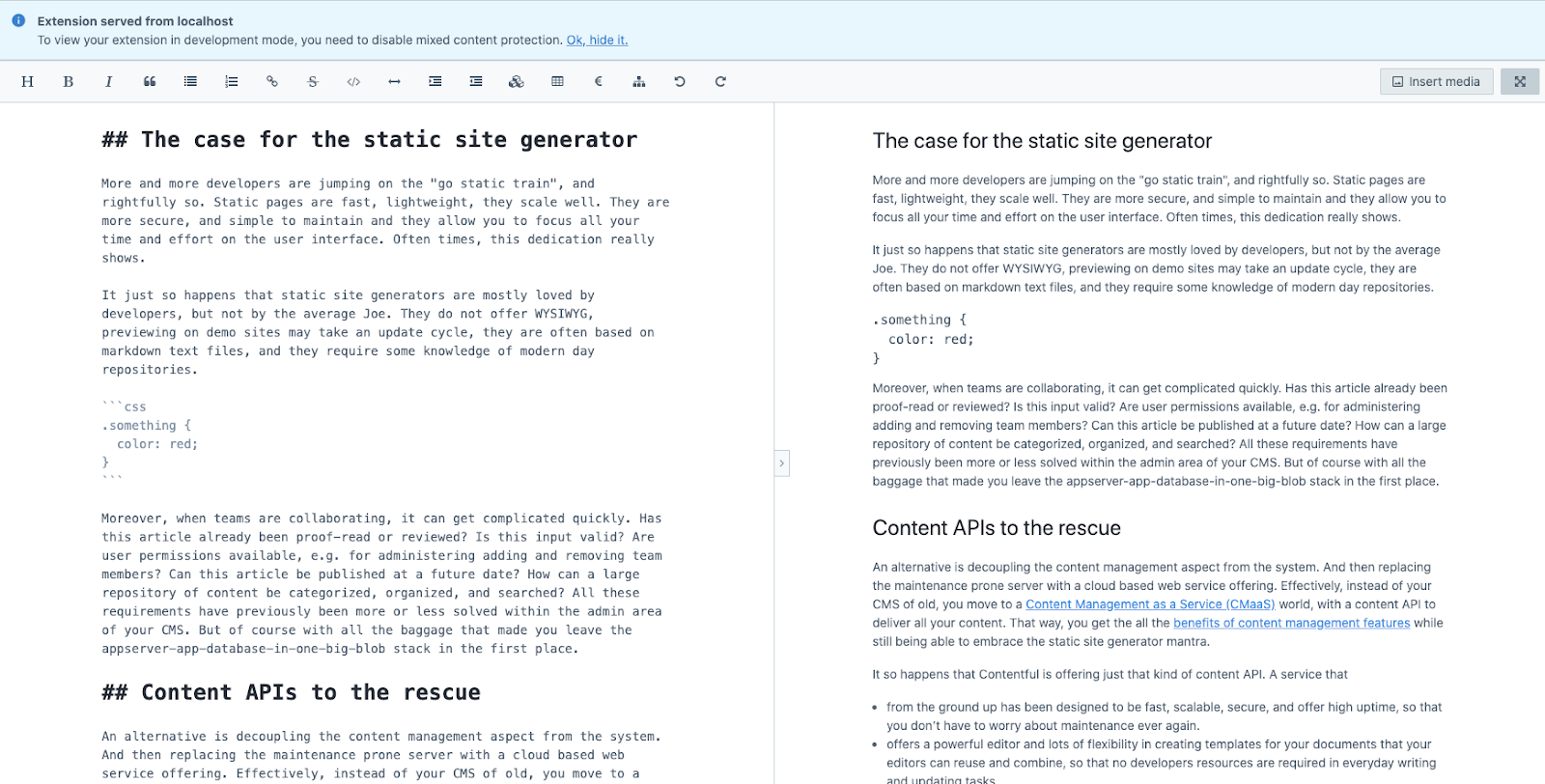 How to open Contentful markdown editor in fullscreen