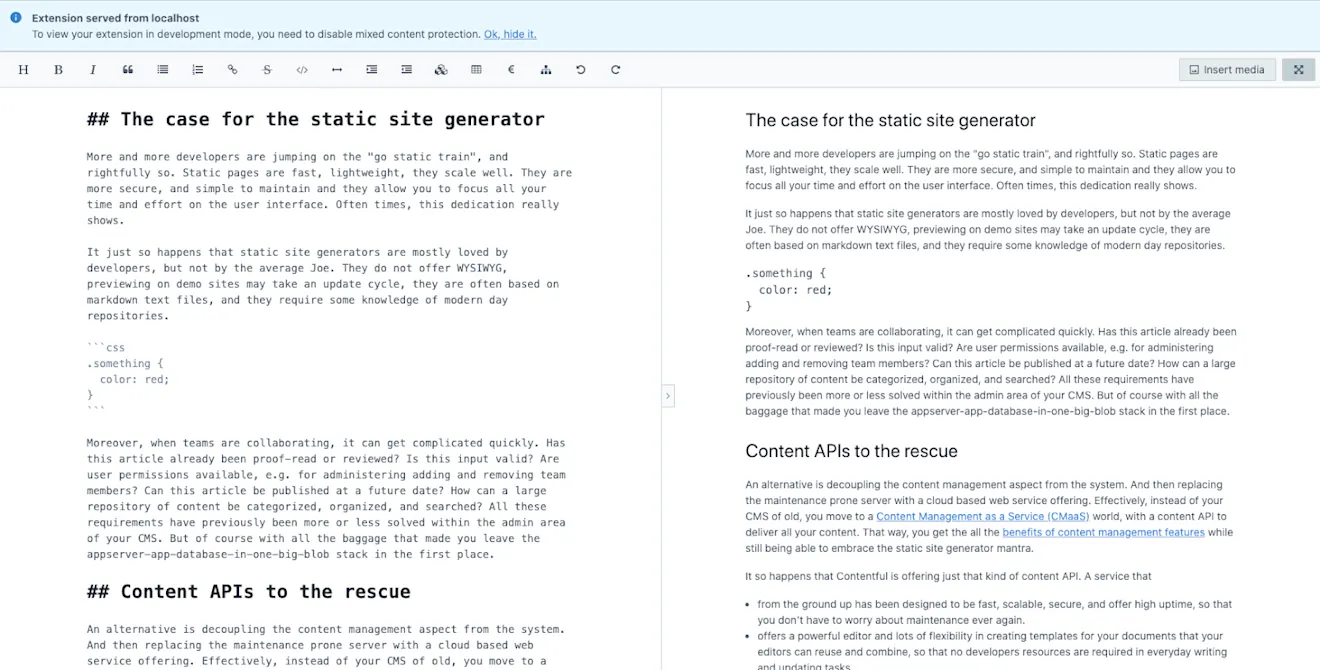 How to open Contentful markdown editor in fullscreen