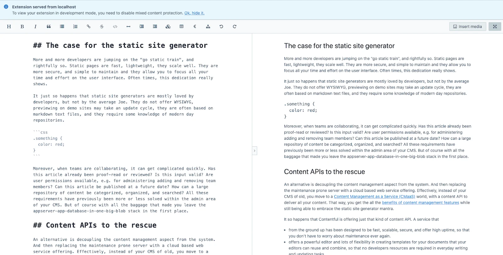 How to open Contentful markdown editor in fullscreen