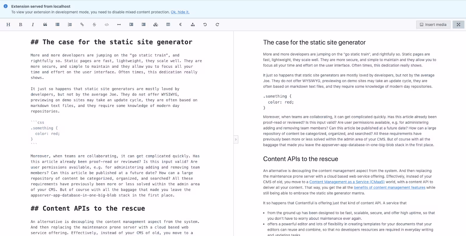 How to open Contentful markdown editor in fullscreen