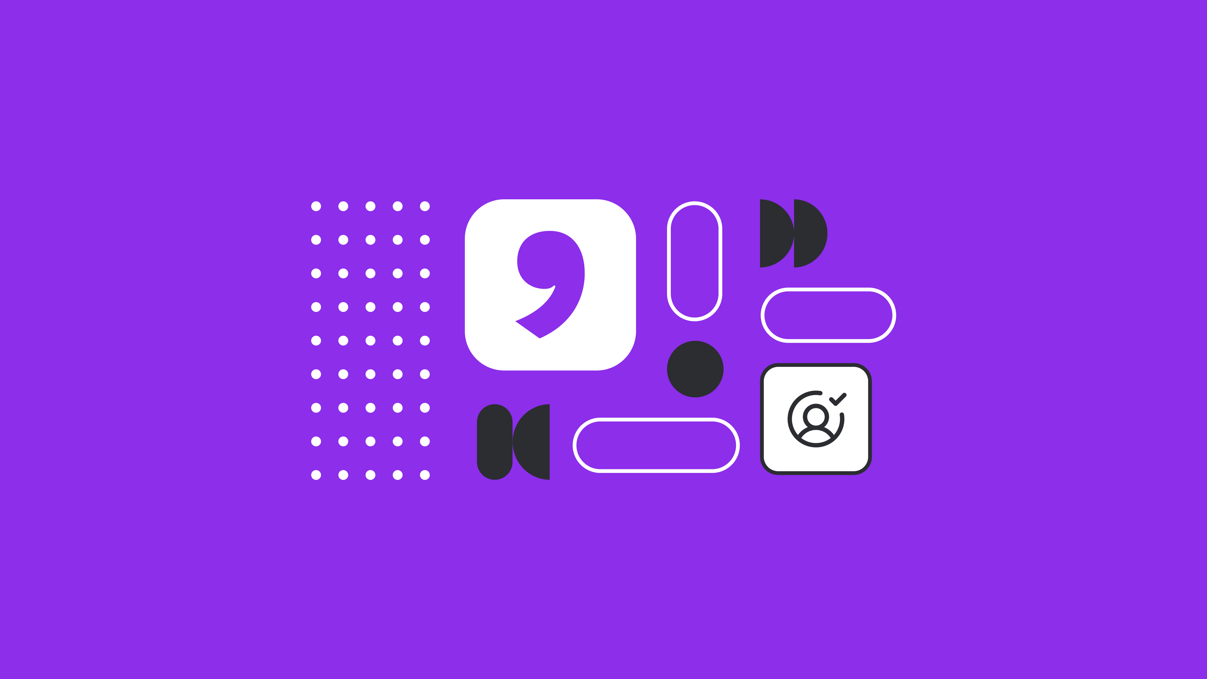 Abstract design with Contentful Personalization logo and UI elements in white and black on purple background