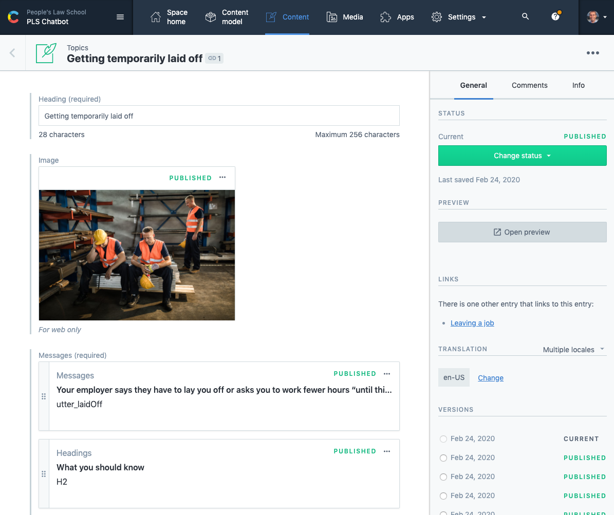 Content model for I got laid off page