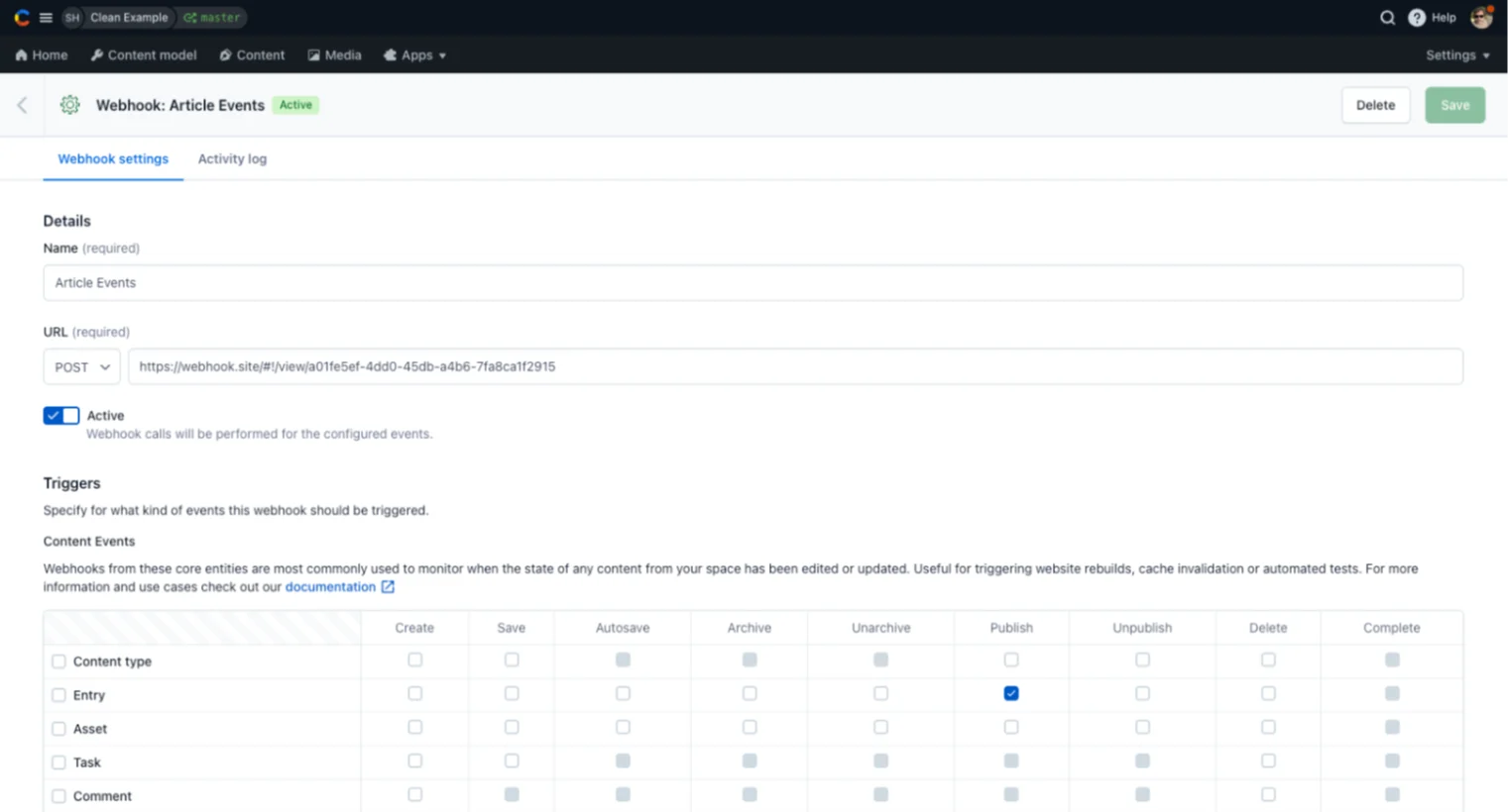 Webhook article events