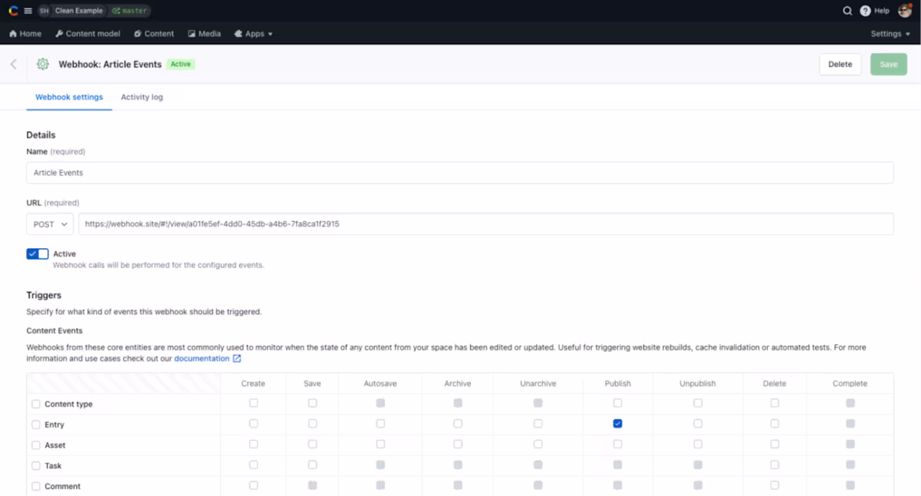 Webhook article events