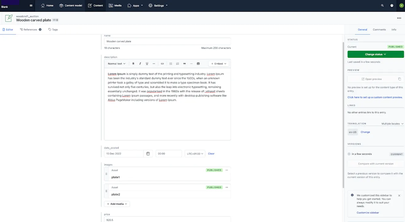 Adding a sample content entry