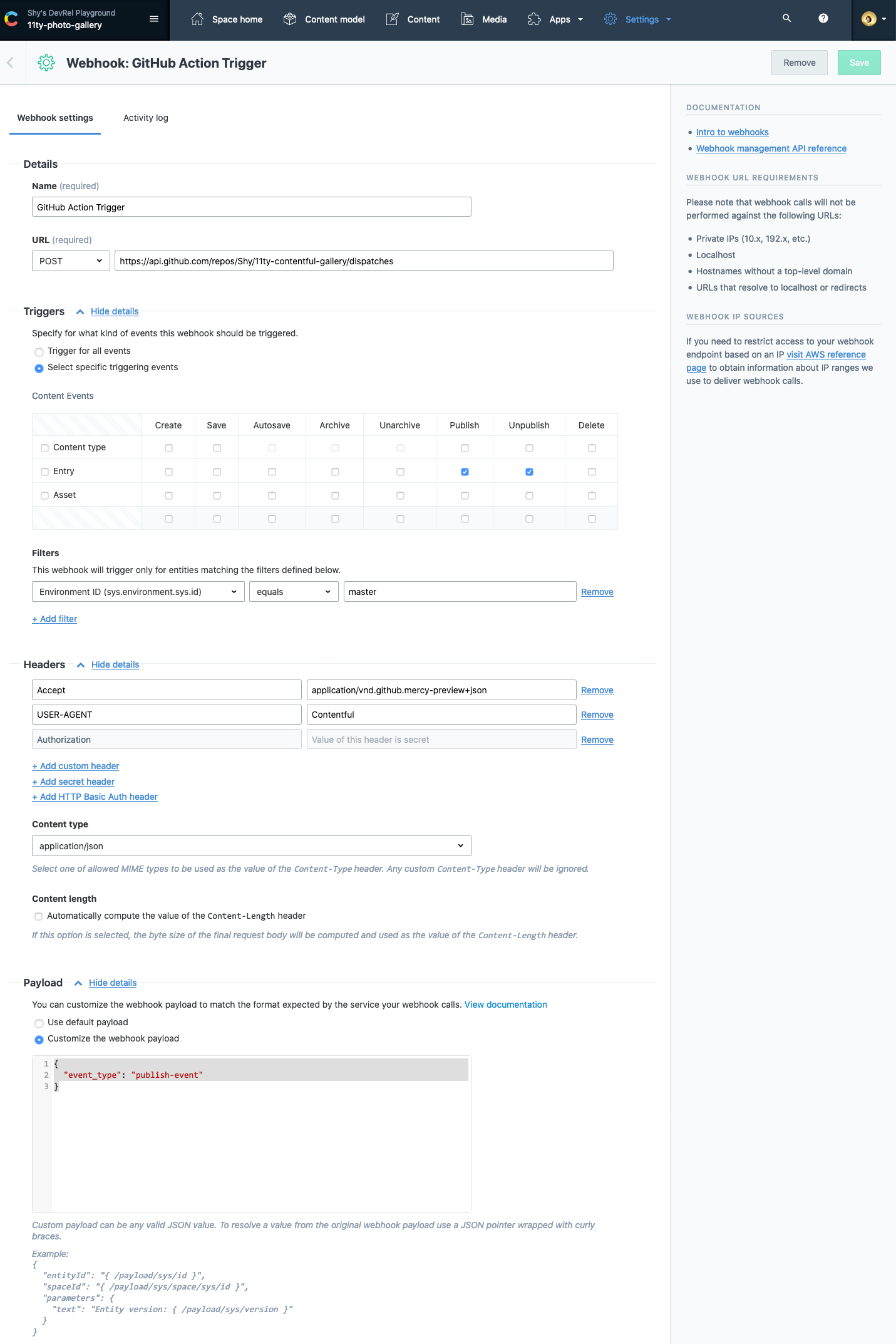 webhook settings