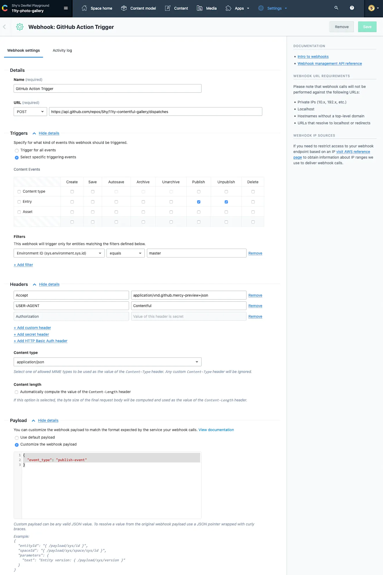 webhook settings