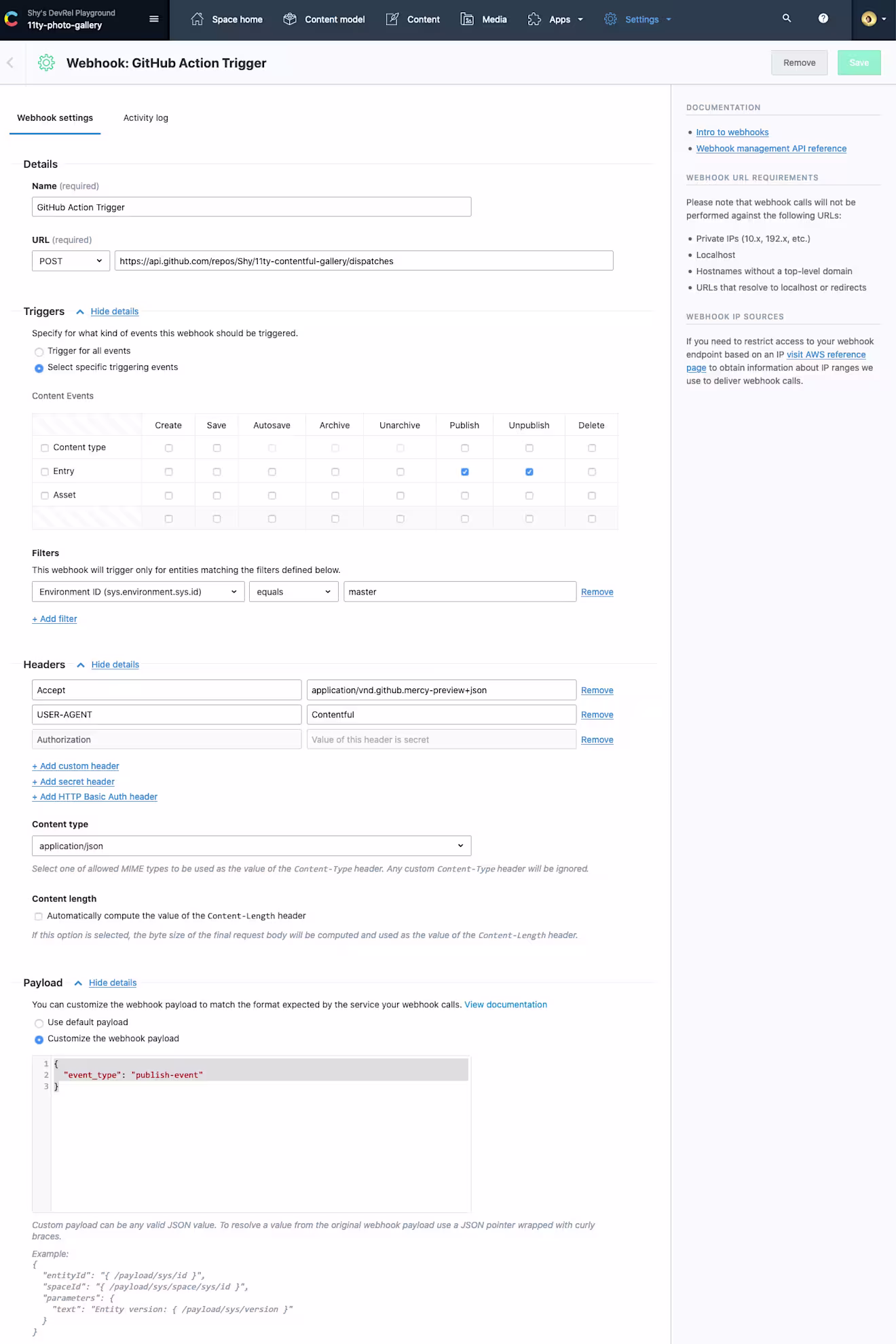 webhook settings