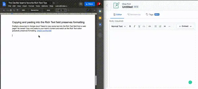 Copying and pasting into the Rich Text field preserves formatting