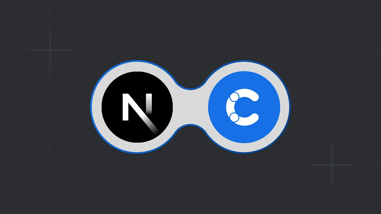 Two connected circular logos on a dark background: a black circle with white N and a blue circle with white C, symbolizing integration.