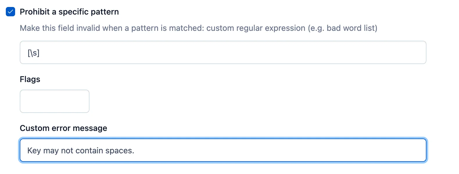 Prohibit a specific pattern