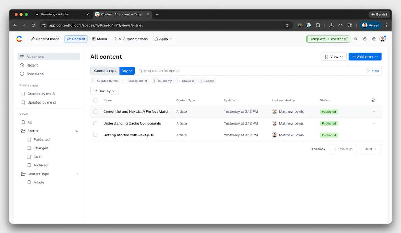 Next.js contentful space
