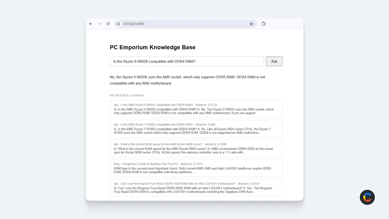 Screenshot of a fully working RAG web application.