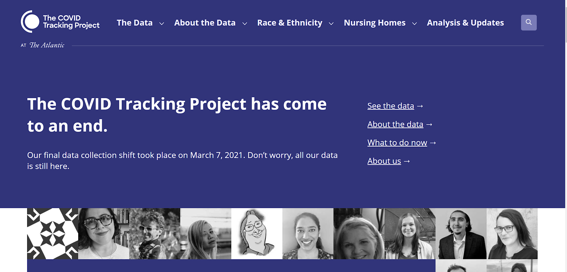 Covid Tracking Project homepage