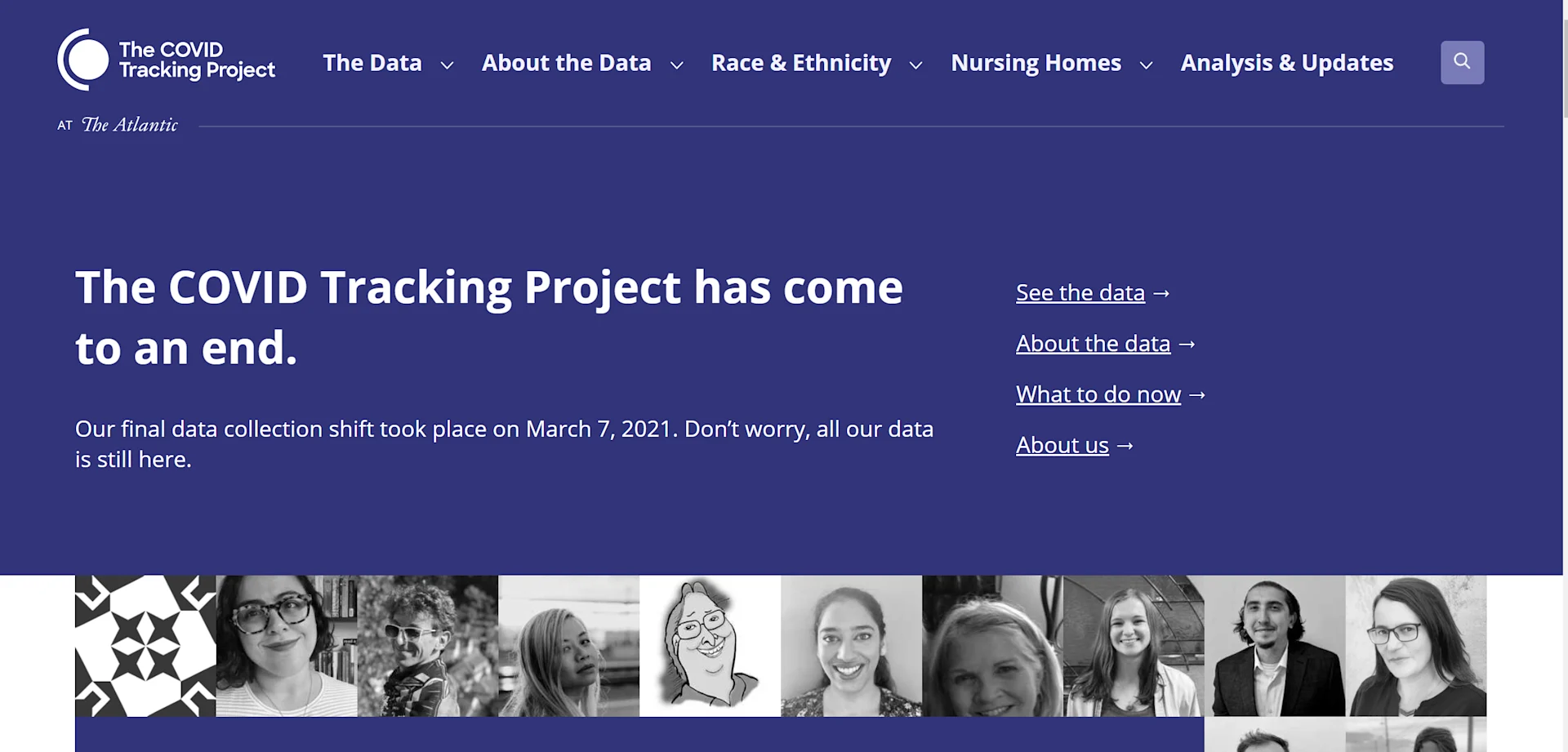 Covid Tracking Project homepage